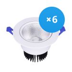 Multipack 6x Bright Choice Downlight LED Il Giro Inclinabile 12W 960lm 60D - 930 Luce Calda -  | 110mm - Ritaglio 90mm - UGR <19